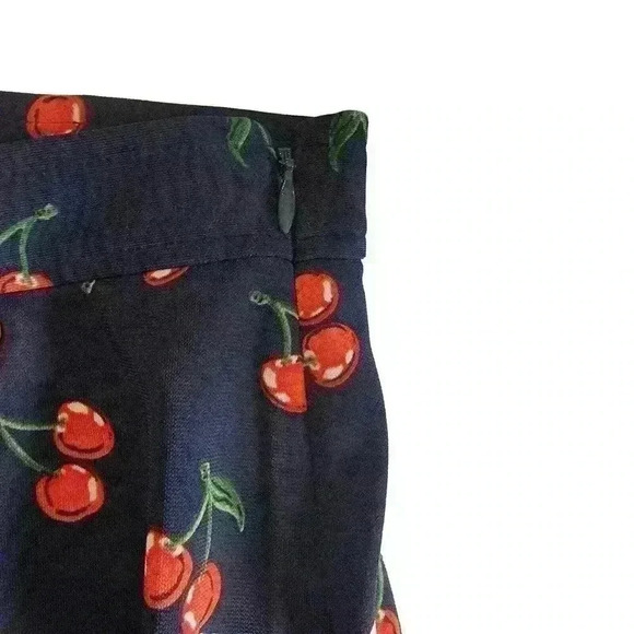 Talbots Womens Skirt Size 12 Blue Red Cherries Godet Panel Side Zip Stretch - Picture 2 of 7